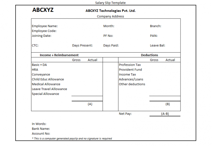 normal salary slip format